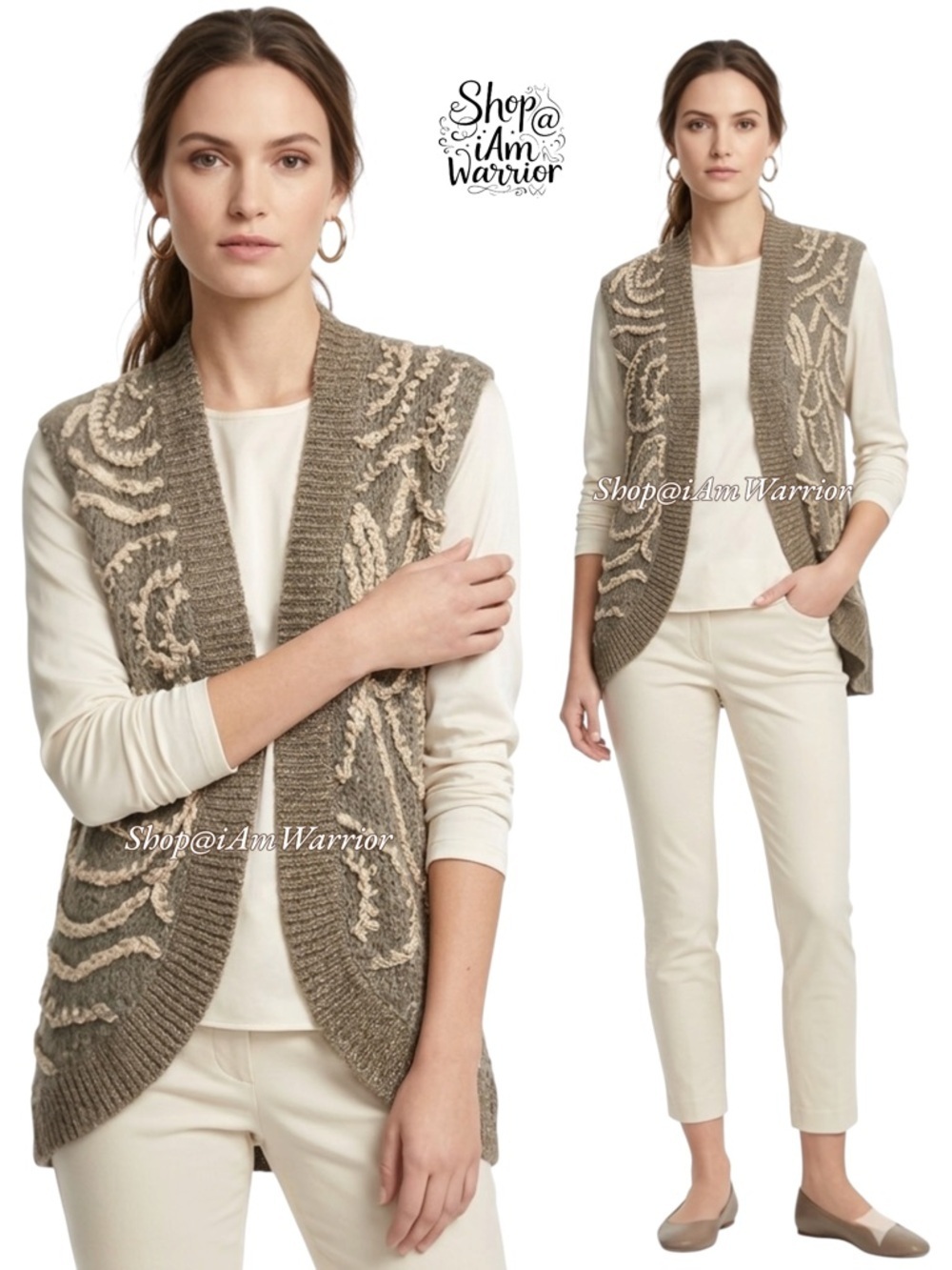 Chico’s textured design sleeveless vest/cardigan *shop@iamwarrior